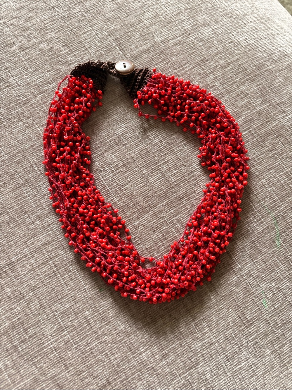 Vintage Red Multi-Strand Beaded Statement Necklace